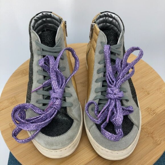 P448 Black + Gold Glitter High top sneakers purple sparkly or grey laces Size 6 - Picture 3 of 16